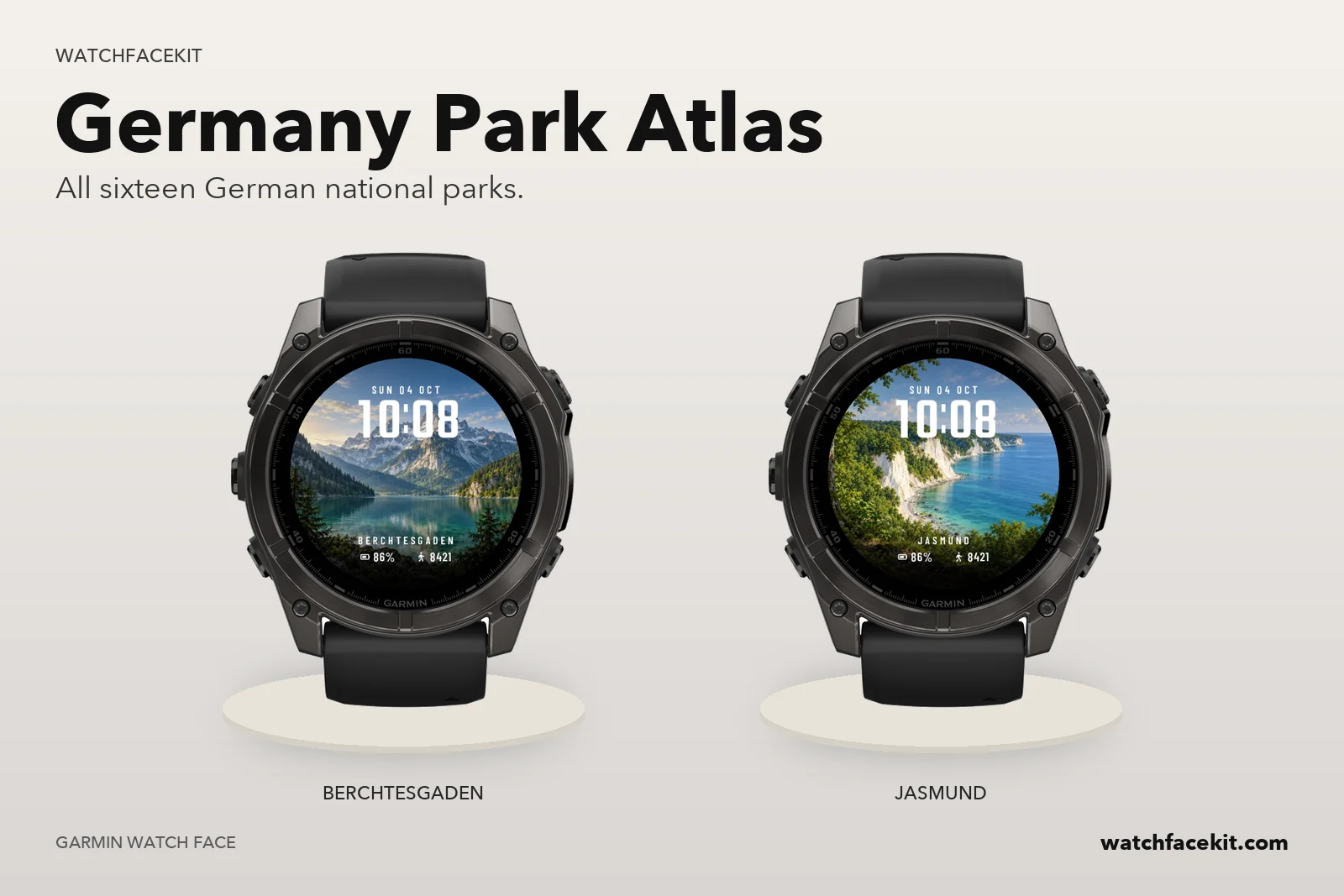 หน้าปัด Germany Park Atlas บน Garmin fēnix 8 — Berchtesgaden และ Jasmund