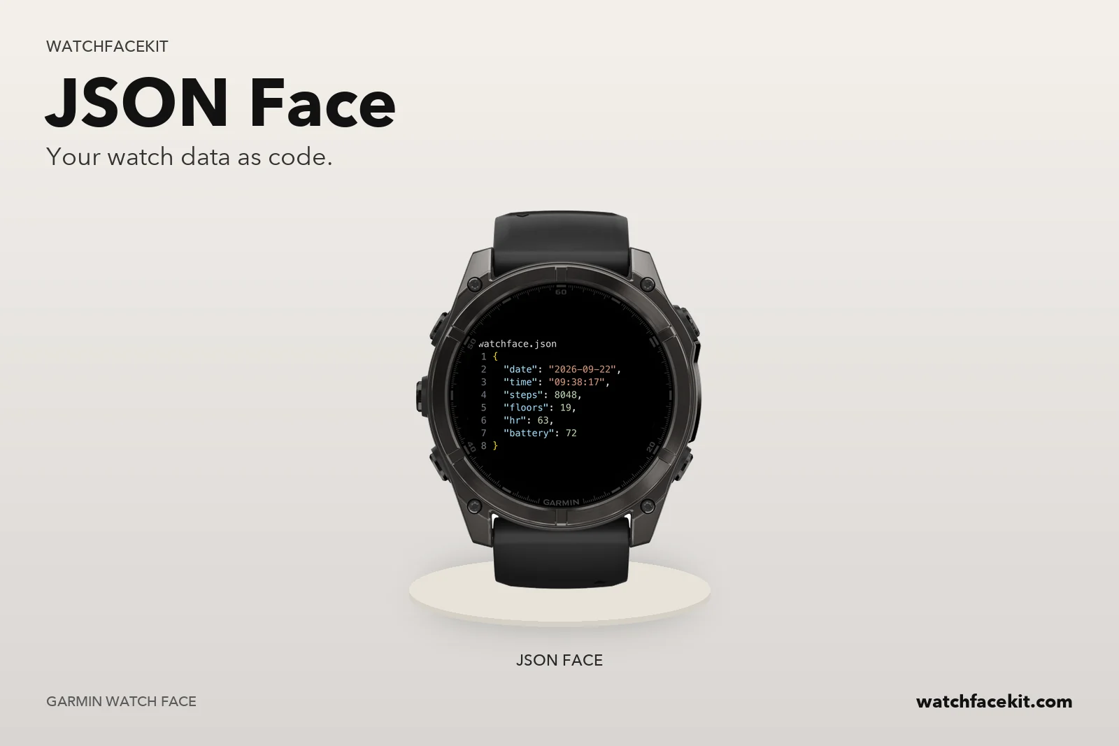 หน้าปัด JSON Face บน Garmin fēnix 8