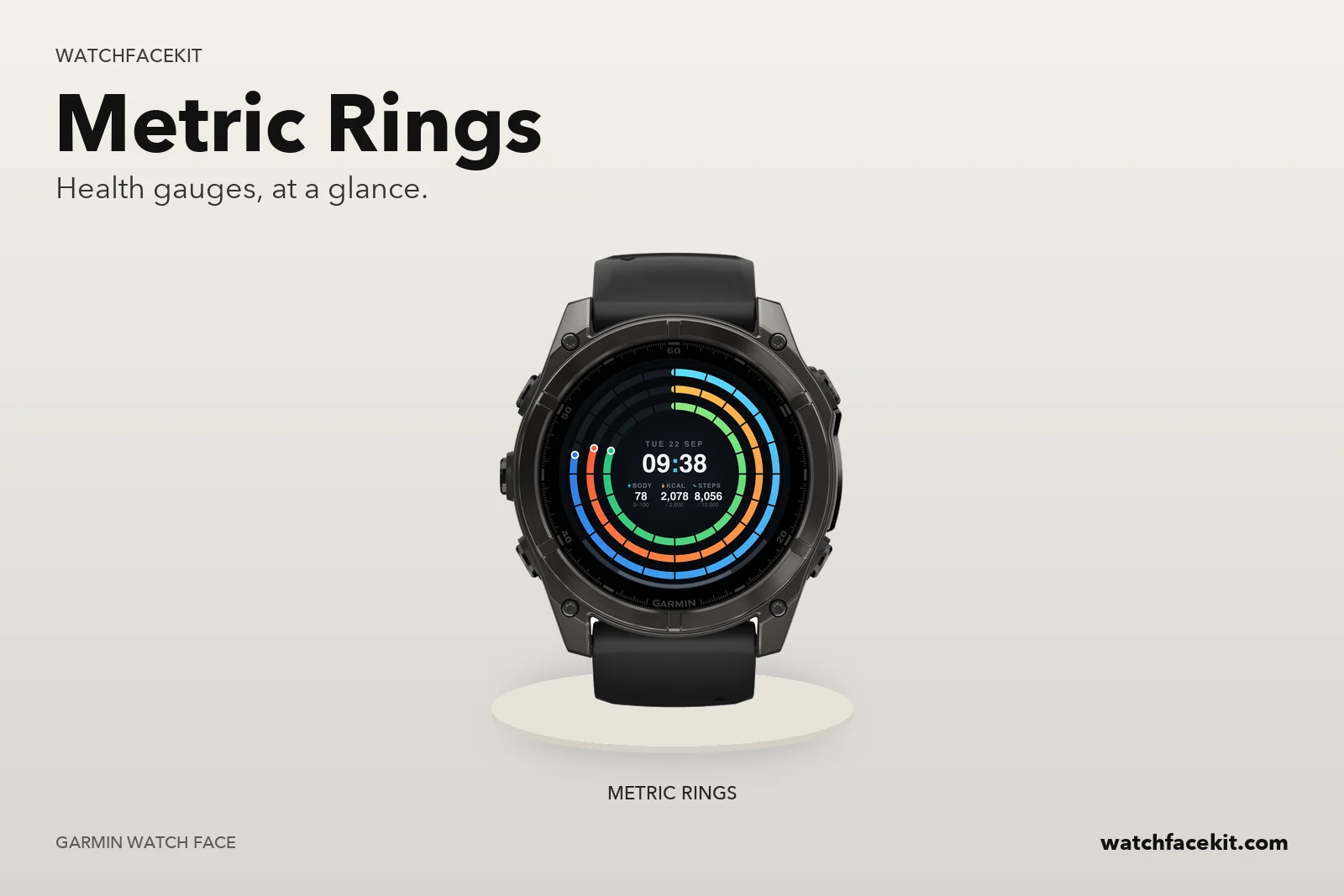 หน้าปัด Metric Rings บน Garmin fēnix 8